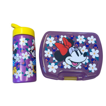 Set Repas Enfant Minnie avec Boîte à Gouter et Gourde 420ml Plastique violet pour Ecole et Sortie