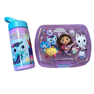 Set Repas Enfant Gabby et la Maison Magique avec Boîte à Gouter et Gourde 420ml Plastique violet pour Ecole