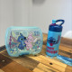 Set Repas Enfant Stitch avec Boîte à Gouter et Gourde 420ml Plastique Bleu pour Ecole et Sorties