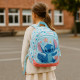 Sac à Dos Enfant Stitch 38cm Rose et Bleu avec 2 Compartiments Idéal École Primaire ou Sortie