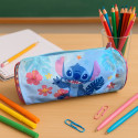 Trousse Enfant Stitch Forme Cylindre 23cm Grande Capacité Bleu et Rose Idéale pour l'École et le Bureau