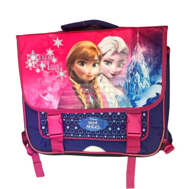 Cartable Reine des Neiges Fille 37 cm rose et violet avec 2 compartiments, poche frontale et bretelles matelassées