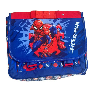 Cartable Spiderman 37 cm rouge et bleu avec 2 compartiments, poche frontale et bretelles matelassées