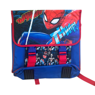 Cartable Spiderman 35 cm rouge et bleu avec 2 compartiments, poche frontale et bretelles matelassées