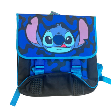 Cartable Stitch 35 cm rouge et bleu avec 2 compartiments, poche frontale et bretelles matelassées