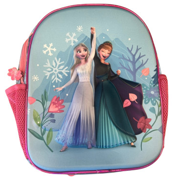 Sac a Dos Reine des Neiges relief 3D 31 cm Rose et Bleu avec 1 Compartiment, Bretelles Matelassées Ajustable