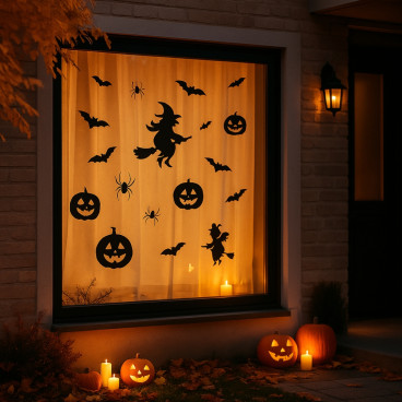 Pack 2 Planches 35cm Vitrophanies Effrayantes Modèles Aléatoires pour Halloween Décoration Fenêtres Autocollants