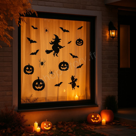 Pack 2 Planches 35cm Vitrophanies Effrayantes Modèles Aléatoires pour Halloween Décoration Fenêtres Autocollants