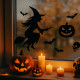 Pack 2 Planches 35cm Vitrophanies Effrayantes Modèles Aléatoires pour Halloween Décoration Fenêtres Autocollants