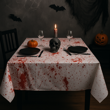 Grande Nappe Halloween Blanche Sanglante Motif Eclaboussures Rouges 245 x 75 cm Décoration