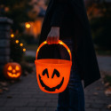 Seau à Bonbons Halloween XL Orange 21 cm avec Anse LED