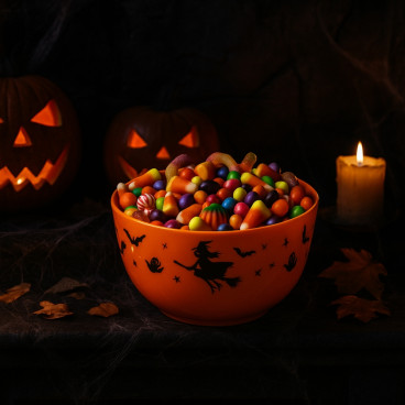 Lot de 2 Saladiers Halloween Orange Rigide 20cm à Motifs pour Décoration de Table