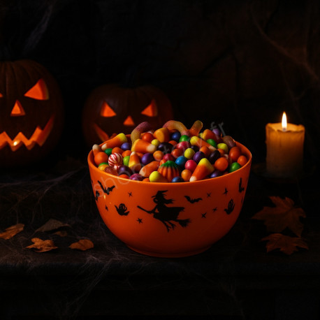 Lot de 2 Saladiers Halloween Orange Rigide 20cm à Motifs pour Décoration de Table