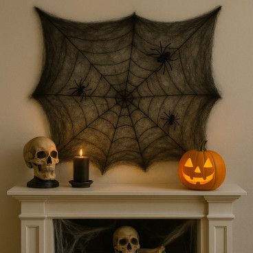 Toile d'Araignée Géante Réutilisable pour Décoration Intérieure Halloween Facile à Poser