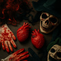 Lot de 2 Faux Cœurs Rouges 15cm Ensanglantés en Plastique Réaliste Décoration Halloween