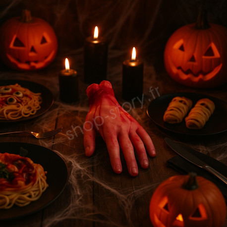 Fausse Main Coupée Ensanglantée en Plastique Réaliste 20cm Décoration Halloween