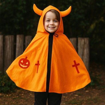 Déguisement Cape à Cornes Enfant Orange et Noire Taille Unique 3 à 6 Ans Costume Halloween
