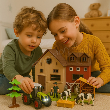 Jouet Mon Coffret de la Ferme 12 Pièces avec Ferme, Fermier, Vaches et Tracteur Sonore et Lumineux, Piles Incluses, Dès 3 Ans