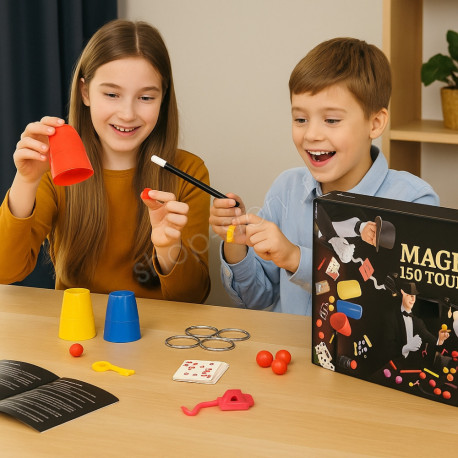Coffret Magie Complet 150 Tours avec Accessoires du Magicien, Set d’Apprentissage avec Vidéos d’Instruction, Dès 6 Ans Coffret Magie Complet 150 Tours avec Accessoires du Magicien, Set d’Apprentissage avec Vidéos d’Instruction, Dès 6 Ans