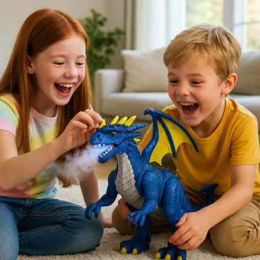 Dragon Coloré 35 cm Interactif Cracheur de Fumée, Ailes Battantes et Rugissement, Lumière et Son, Jouet pour Enfant
