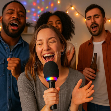 Micro-Enceinte Karaoké Bluetooth 3W avec Lumières LED RGB, Effets Vocaux Magiques et Batterie Rechargeable