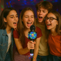 Micro-Enceinte Karaoké Bluetooth 3W avec Lumières LED et Boule Disco USB, Effets Vocaux Magiques et Batterie Rechargeable