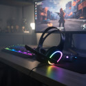 Casque Gaming PC LED Filaire avec Micro et Arceau Flexibles, Ecouteurs 40mm en Similicuir, Contrôle Volume et Lumières