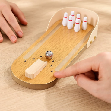 Mini Jeu de Bowling en Bois 28,5 cm – Jeu de Table Ludique et Original pour Enfants et Adultes, Pistes et Quilles Incluses