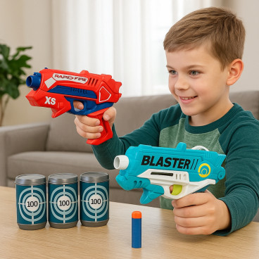 Pack de 2 Pistolets à Fléchettes Mousse avec Cibles et 20 Recharges – Jeu de Tir Amusant et Sûr pour Enfants et Famille