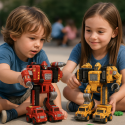 Robot Transformable 5-en-1 à Rétrofriction – Assemble 5 Véhicules de Chantier-Pompier en un Robot Puissant