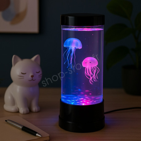 Lampe Aquarium Méduse LED – 2 Méduses Colorées, Changement Automatique, Double Alimentation,