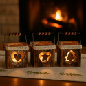 Pack 4 Photophores Carrés en Bois – Décorations de Table Noël, Ambiance Chaleureuse, Motifs Aléatoires