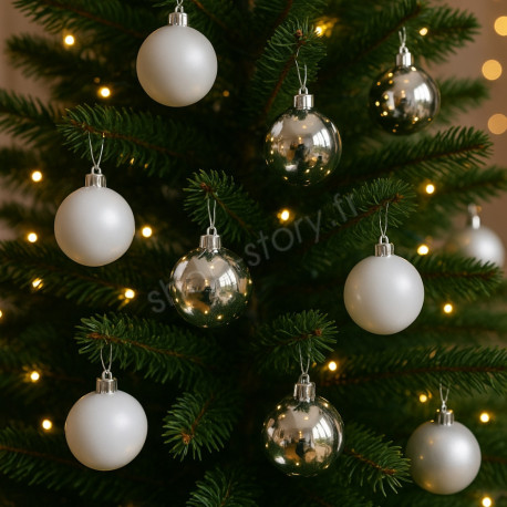 Pack de 24 Boules Polaires 60 mm Blanc/Argent – Décorations de Noël Prêtes à Suspendre pour Sapin, Table Festive