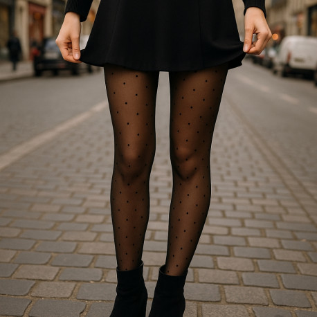Collants Thermiques Doublure Polaire Effet Peau à Motifs Petits Pois – Chaleur et Confort Hiver, Taille Unique Noir