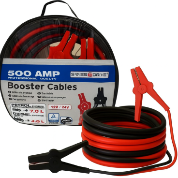 Câbles de Démarrage 500A 4.5Mètres – Pinces Renforcées, Section 38mm², Essence jusqu’à 7.0L 7000cc ou Diesel 4.0L 5000cc