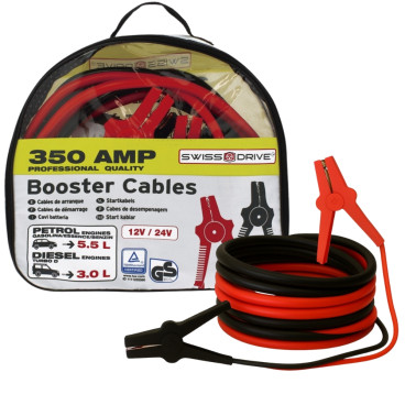 Câbles de démarrage 350A 3,5 m – Section 29 mm² – Pinces renforcées – Essence 5.5L / Diesel 3.0L – Sac inclus