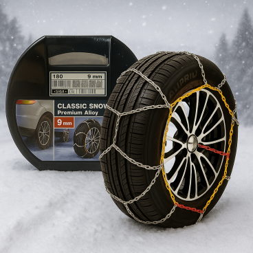 Cha&icirc;nes Neige HUSKY Advance 9mm KN130 &ndash; Acier Renforc&eacute;, Motif en D, Compatibles ABS, Montage Facile, Certifi&eacute;es EN16662-1