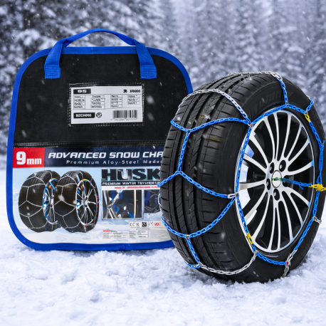 Chaînes Neige HUSKY BUTZI 9mm KN95 – Acier Renforcé, Motif D, Montage Facile, Certifiées TUV, GS/O-Norm V5117