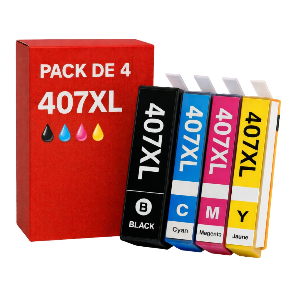 Pack de Cartouches Compatibles EPSON 407 XL pour Imprimantes WorkForce 4745, 4745DTWF, Pro WF-4745, Pro WF-4745DTWF