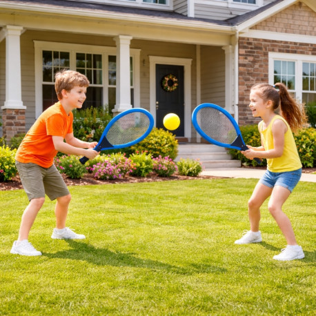 Set de Tennis Géant XL – 2 Raquettes 55 cm, Volant et Balle Souple, Couleurs Aléatoires, Jeu d’Extérieur Enfants et Famille
