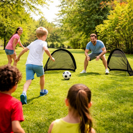 Lot de 2 Cages de Foot Pop-Up avec Sac de Transport – Mini Ballon & Pompe à Main Inclus, 4 Piquets - 60x40x40cm