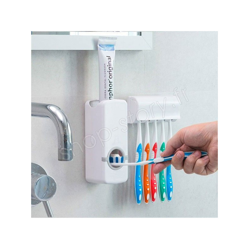 Ensemble De Distributeur Automatique De Dentifrice Avec 5 Porte-brosse à Dents (bleu