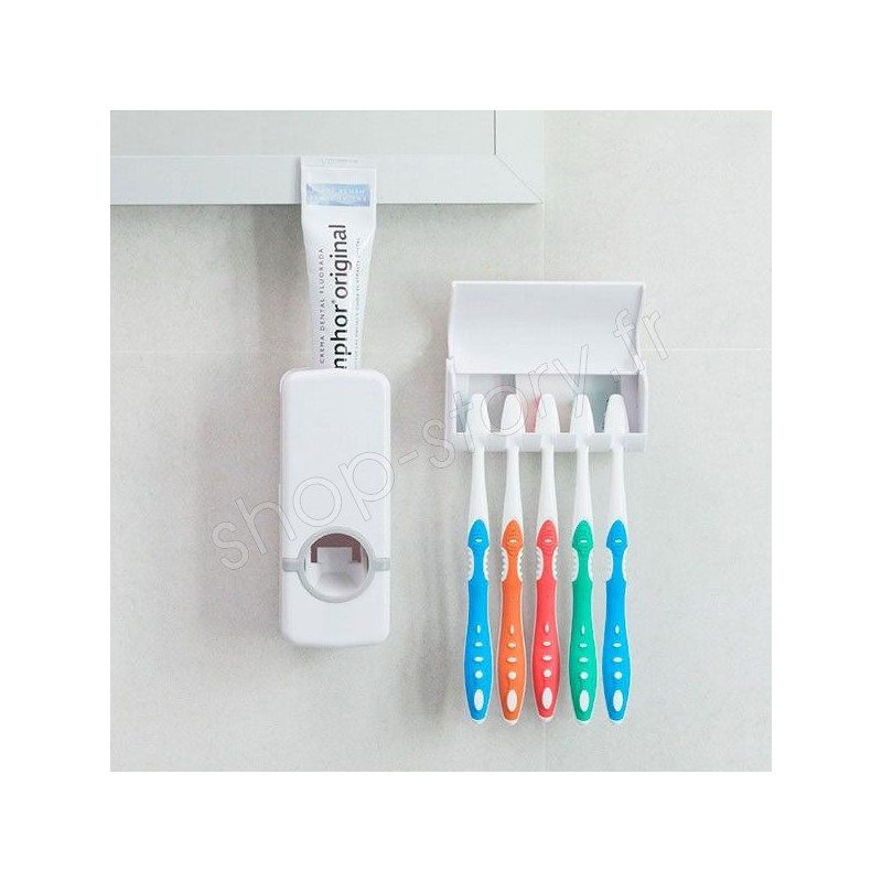 VUNKQU Distributeur Dentifrice Automatique, Support Brosse a Dent avec  Mural Support de Brosse à Dents avec 6 Brosses, 2 Tasses Porte Dentifrice  Organisateur pour Les Enfants et Les Adultes, Blanc : 