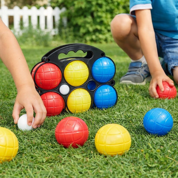 Set de 6 Boules de Pétanque Enfants Colorées – Avec Cochonnet et Boîte de Rangement Noire – Jeu d’Extérieur Ludique