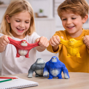Gorille Antistress Stretchy 13 cm – Jouet Extensible et Déformable, Couleurs Aléatoires, Anti-Stress Ludique Enfants et Adultes