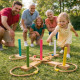 Jeu de Lancer d’Anneaux en Bois – 5 Piquets Colorés et 5 Anneaux en Corde – Jeu d’Adresse Extérieur Enfants et Famille