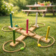 Jeu de Lancer d’Anneaux en Bois – 5 Piquets Colorés et 5 Anneaux en Corde – Jeu d’Adresse Extérieur Enfants et Famille