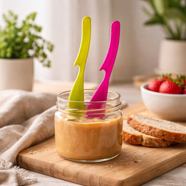 Set de 2 Spatules à Tartiner Colorées 19 cm – Étaler et Tartiner Facilement, Encoche Pose sur Pot, Couleurs Aléatoires