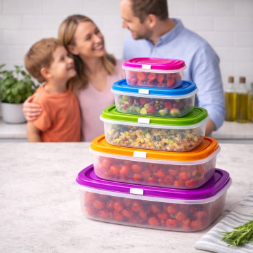 Set de 5 Boîtes Alimentaires Gigognes Emboîtables Colorées – 4L à 0,27L – Gain de Place, Rangement Cuisine Pratique