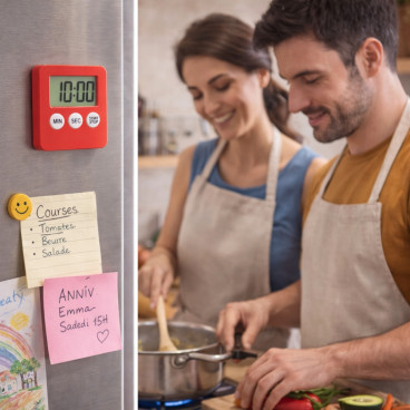 Minuteur Électronique de Cuisine Magnétique – Pile Incluse, Fixation Réfrigérateur ou Hotte – Couleur Aléatoire